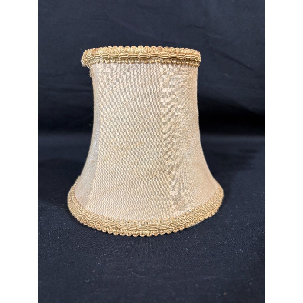 Vintage Champagne Gold Bell Lamp Shade Small Boudoir Accent Lamp Braided Trim